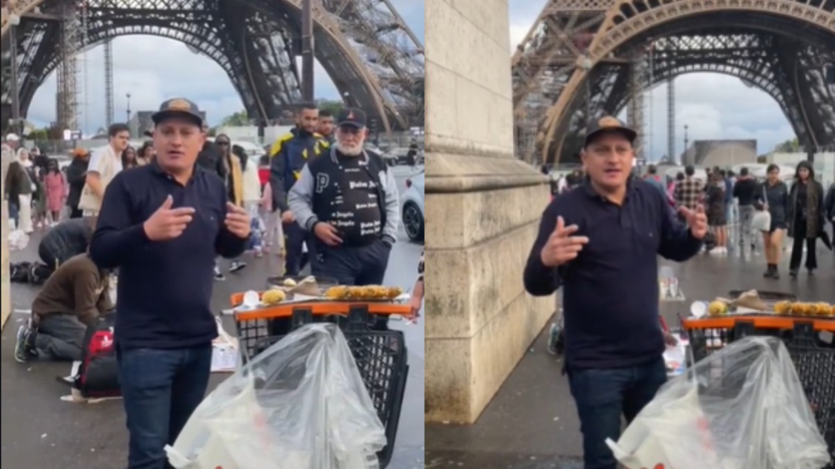 Se hace viral hombre que vende elotes en la Torre Eiffel