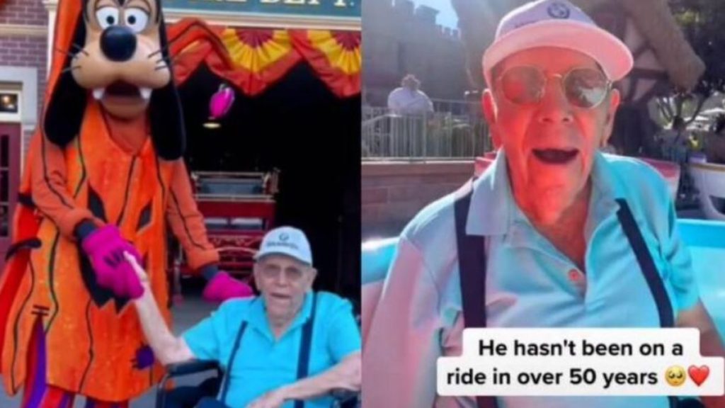 ¡Qué tierno! Abuelito de 100 años llora cuando lo llevan a Disney